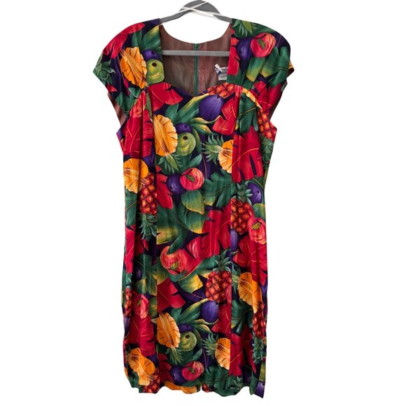 Vintage Jessica Howard Womens Tropical Fruit Print Dress Short Sleeves Mid-Lengt - Picture 1 of 13